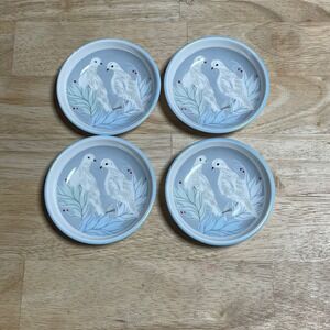 Holly Hill Set 4 Small Sauce Cups 3.5in Doves Christmas Holiday Dinnerware VTG